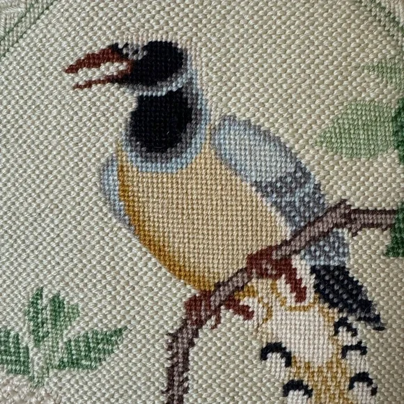 Vintage needlepoint pillow with exotic bird Handmade Approximately 17” x 17” - Picture 2 of 10